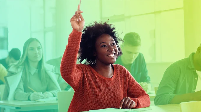 Image of high school student raising their hand