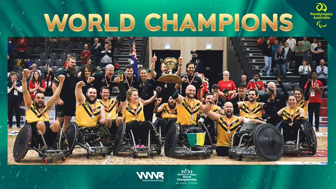The Australian Steelers Wheelchair Rugby Team celebrating their World Championship win.