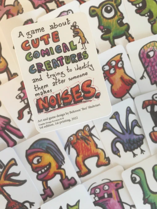 cute comical creatures, with varied numbers of eyes/mouths/expressions.