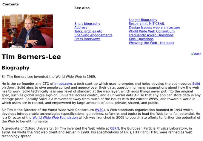 Screenshot of the homepage of some web developer named Tim Berners-Lee