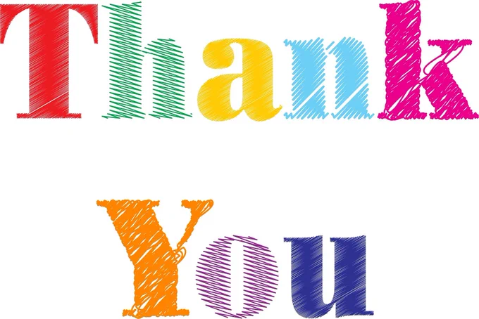 Multi-colored letters. Text: Thank you.