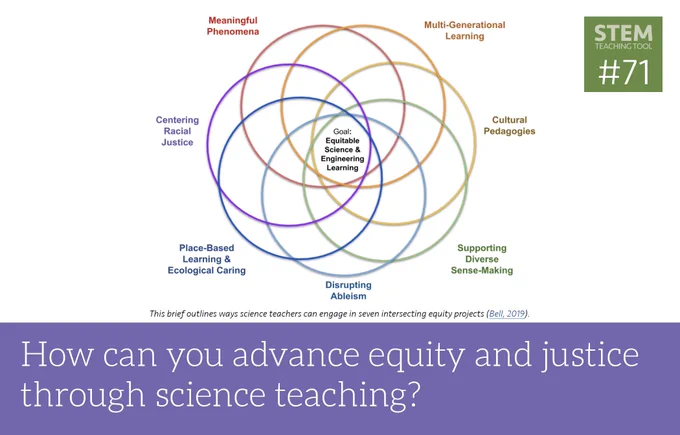 Screenshot of the title image for STEM Teaching Tool #11: How can you advance equity and justice through science teaching? https://stemteachingtools.org/brief/71