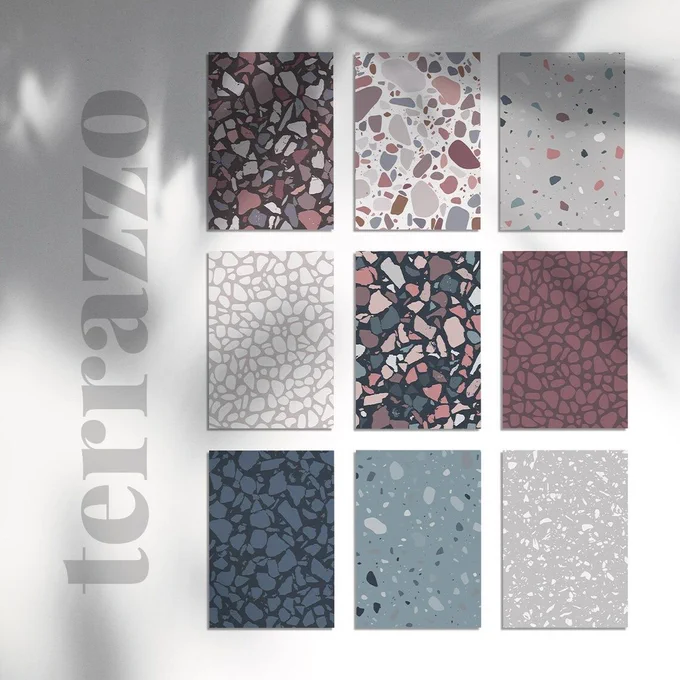 15 Terrazzo Patterns. Seamless Vector Patterns Set. Terrazzo Texture Backgrounds. Terrazzo Digital Paper Pack. JPG   EPS. Instant Download
