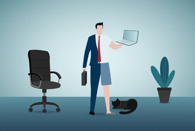 Employee choosing to work half home and half in-office. Illustration credits: Getty Images