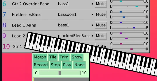 A close-up of some Sound controls: a score player, a piano roll, and a sound recorder.