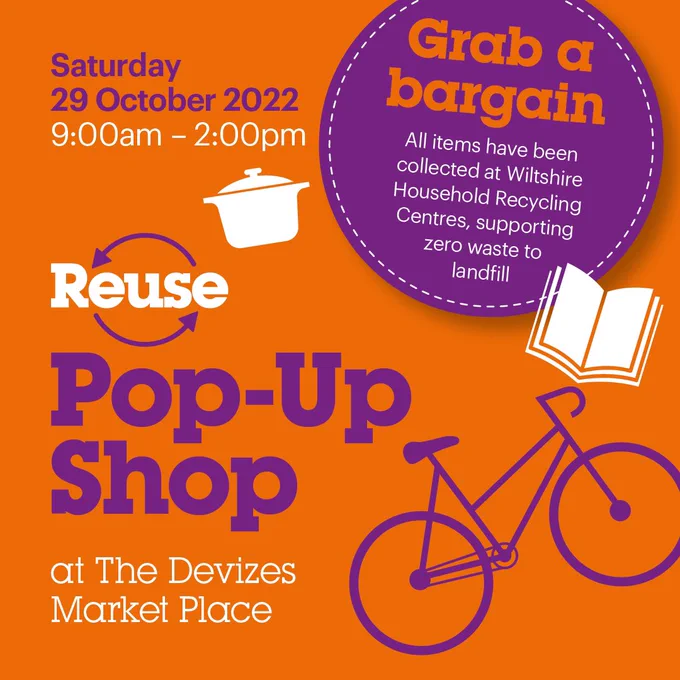 A poster for a reuse pop up shop in Devizes Market Place on 29th October 2022