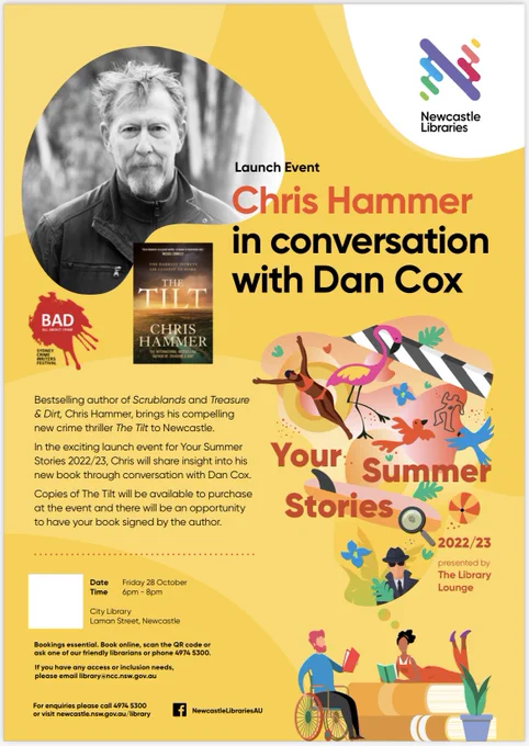 A yellow poster of the Your Summer Stories event, hosted by the City of Newcastle.