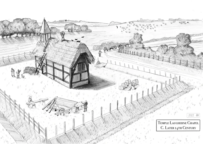 Pencil reconstruction of the medieval chapel at Temple Laugherne