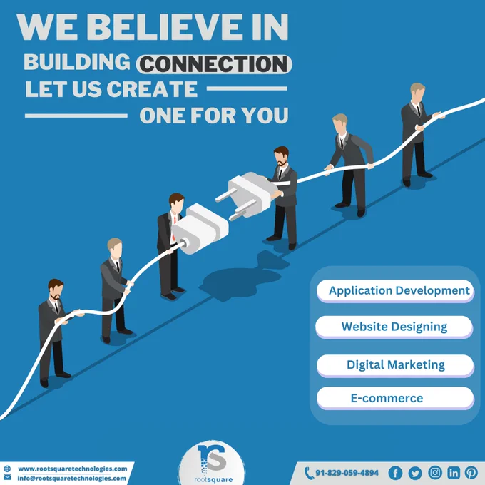 We believe in building a connection with clients and making it strong with the help of our service and proper work delivery.
Rootsquare technologies is leading IT #company in India. We provide on-time delivery because we think that time to market is the deciding factor in today's society. We do this through iterative development, regularly tested deployments, and a close feedback loop with our customers.
Our Purpose:
=======
 Friction should be reduced.
 Allow for Potential and Encourage Exploration
 Increasing Growth
 Developing Relationships
For More Information:
👇
Email:- info@rootsquaretechnologies.com
Phone:-  91-829-059-4894
Company Links:- https://linktr.ee/rootsqaretechnologies
------------
🟢SERVICES 
=========
✅ RESPONSIVE AND USER-FRIENDLY WEBSITE DESIGN 
✅ 360° DIGITAL MARKETING 
✅ SECURE DEVELOPMENT OF MOBILE  APPLICATIONS
✅ CUSTOM SOFTWARE ENGINEERING
✅ DEVELOPMENT OF E-COMMERCE
