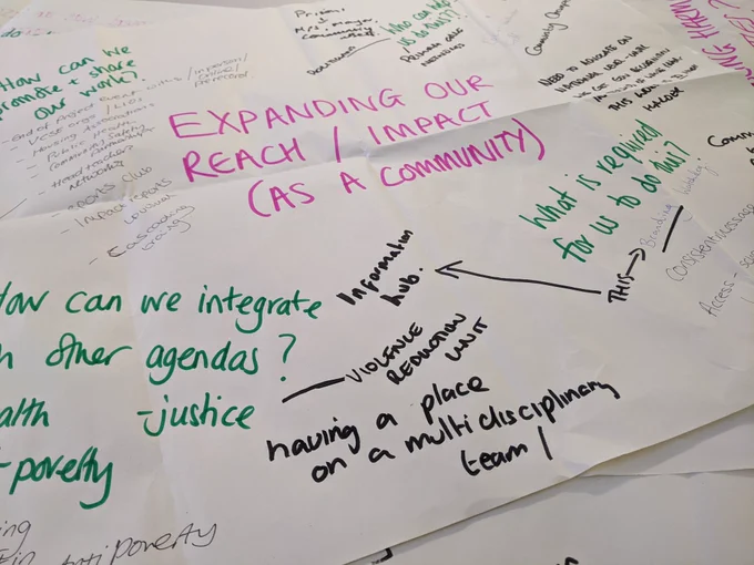 Handwritten workshop notes on the topic of expanding our reach and impact