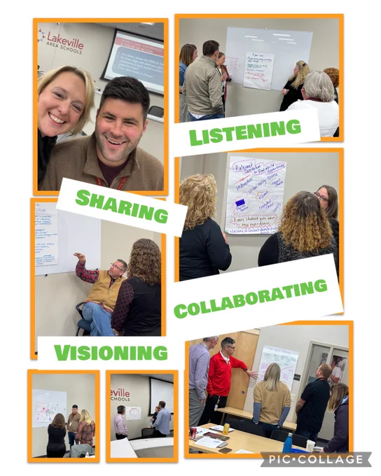 Photo collage of people listening to others present their posters.