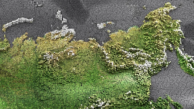 Cubed map of a section of the Earth