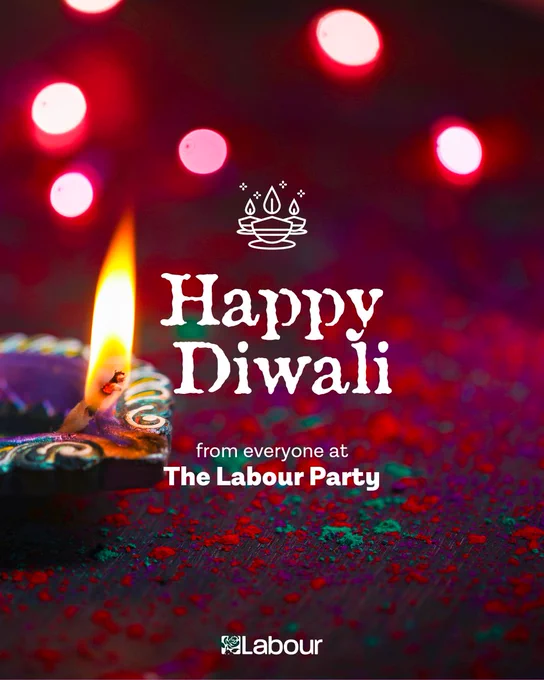 A photograph of a Diwali candle lamp with white text reading: Happy Diwali from everyone at The Labour Party