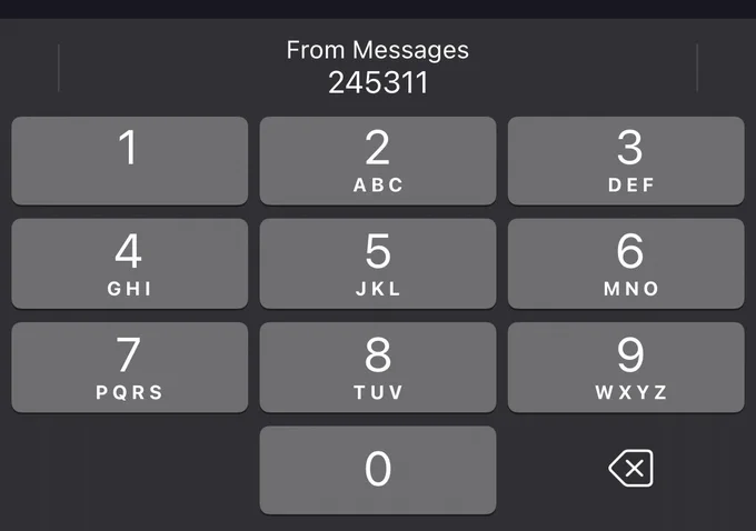 Screenshot of the iOS software keyboard with “From Messages” on the QuickType bar.