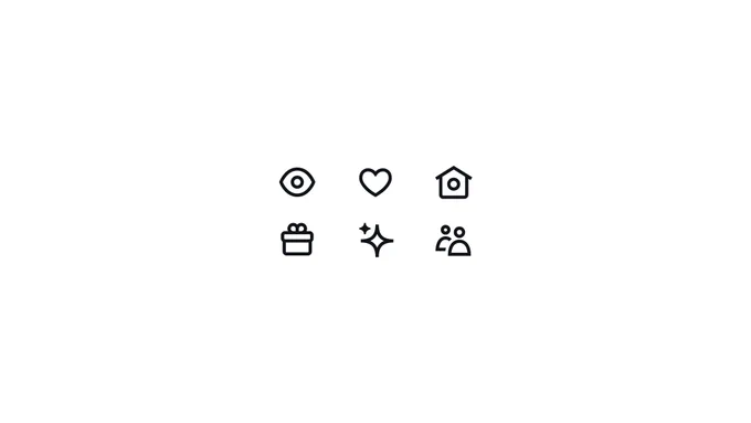 Eye, heart, home, gift, sparkle, and people icons