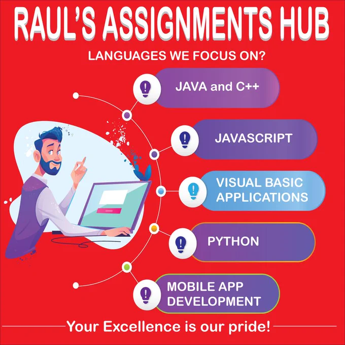 I do Coding assignments on JAVA, Python, JavaScript, MATLAB, C   and C, VBA and mobile applications.
