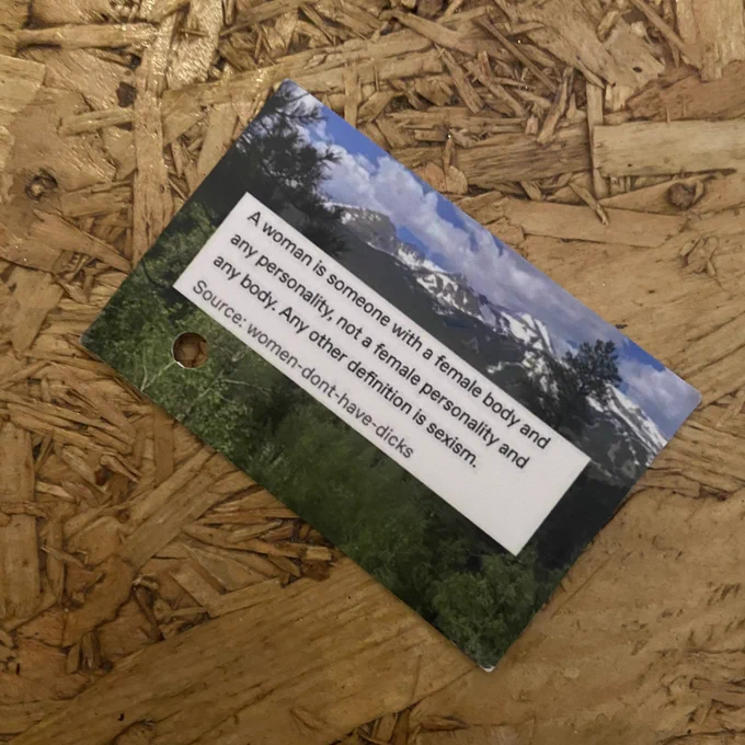 A card that reads transphobic stuff