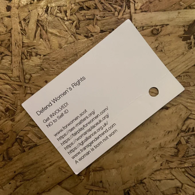 A card that reads even more transphobic stuff