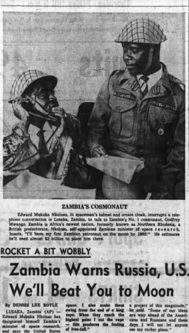 A contemporary newspaper article describing the Zambian space program of the 1960s