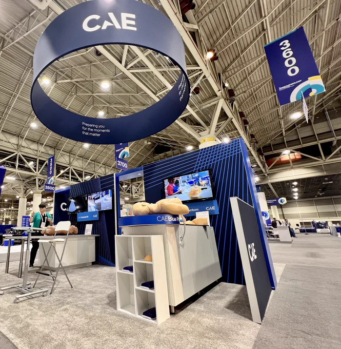 CAE Blue Phantom ultrasound simulators on display at a trade show