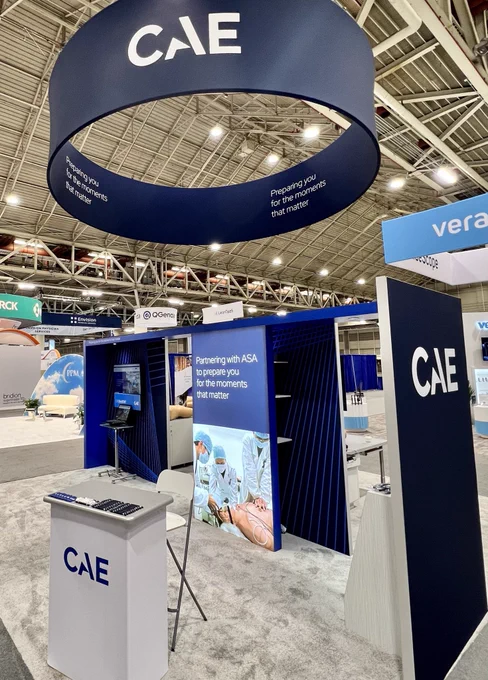 Welcome desk at a trade show booth