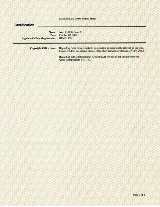 Copyright Registration received from the Copyright Office filed on October 7, 2022 and registered under VA 2-323-779 on October 18, 2022 for No Cheese Records Logo.