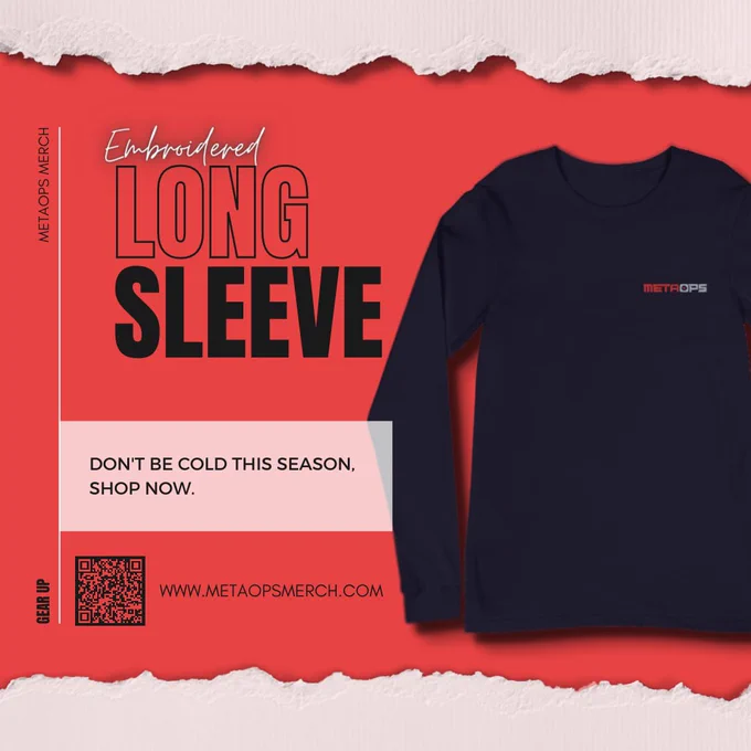 Weather outside getting frightful?

We’ve got you covered. Stay in style, no matter the season, with the embroidered MetaOps Long Sleeve T-shirt!

Shop now👇
https://bit.ly/3CUTKSJ

#Web3 | #Gaming | #NFTcommunity
