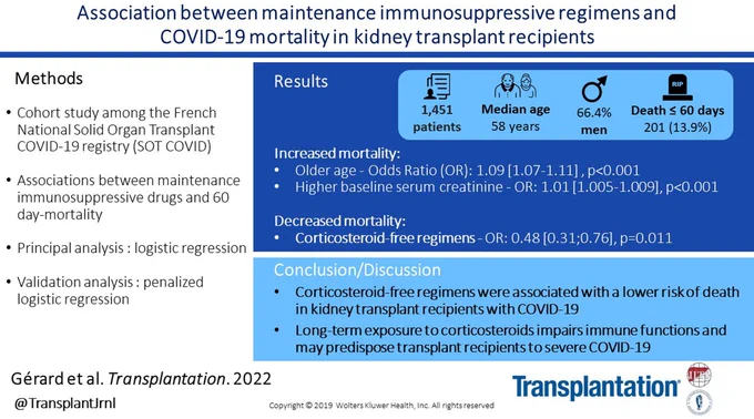 Visual Abstract for the article entitled Association Between Maintenance Immunosuppressive Regimens and COVID-19 Mortality in Kidney Transplant Recipients