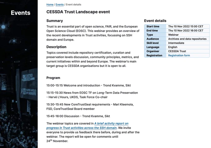CESSDA Trust Landscape event. Event description.