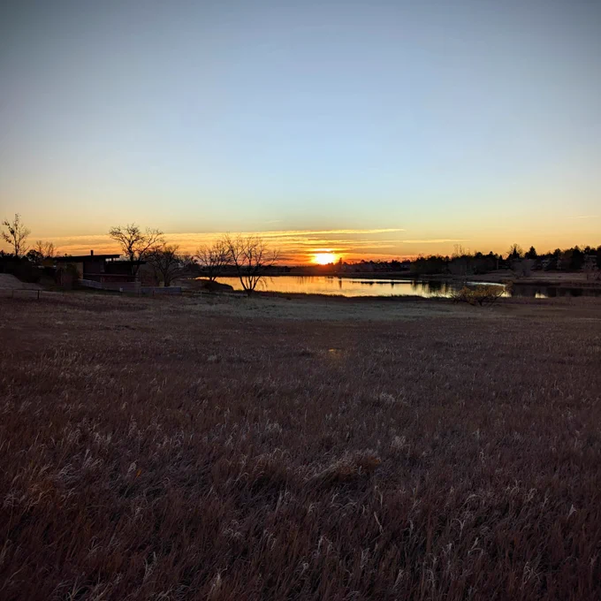Sunrise over marshland and pond