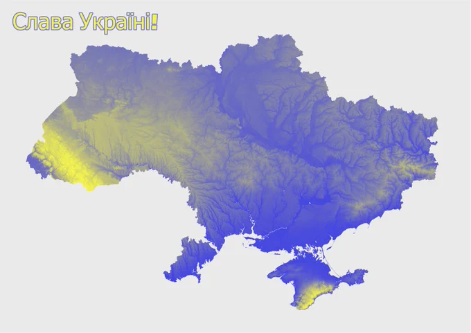 Yellow and Blue topographic map of Ukraine.