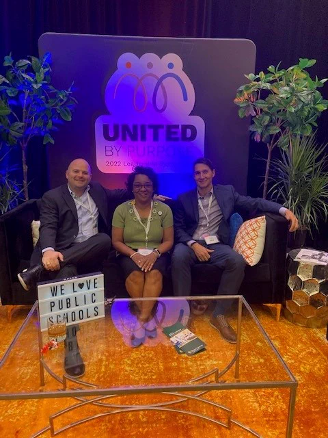 Pflugerville Elementary principal Genia Antoine, Pflugerville High principal Zach Kleypas and Cele Middle School principal Ben O'Conner at the Raise Your Hand/Charles Butt Foundation Leadership Symposium in Dallas,Texas (October 31-November 2, 2022)