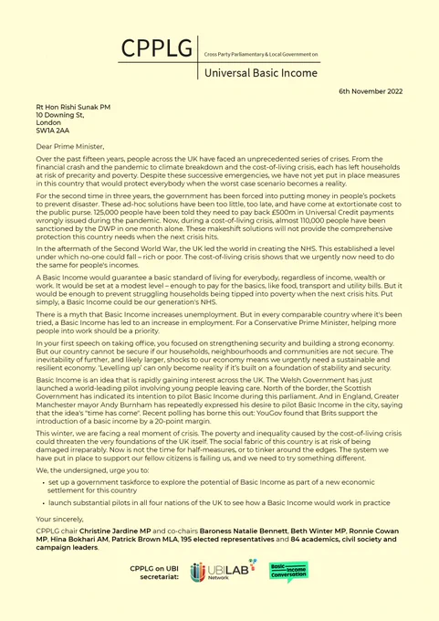 A screenshot of a letter to Prime Minister Rishi Sunak, calling on him to introduce a Universal Basic Income to protect UK households from future crises.

Read the full letter text at: ubilabnetwork.org/letter-to-prime-minister