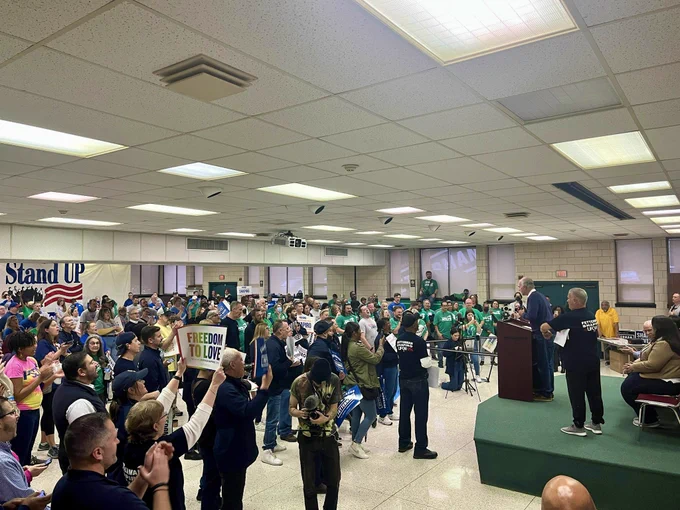 Senator Casey speaks to a full room at a labor rally