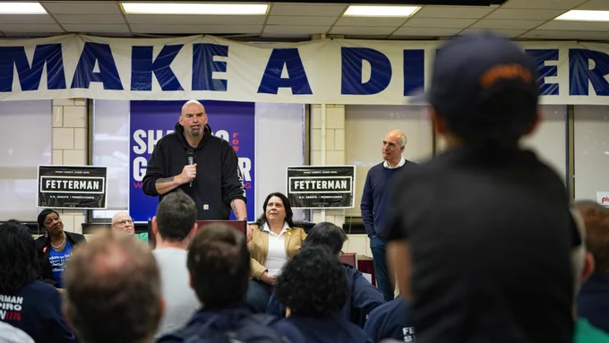 Me speaking to the crowd in the union hall.
