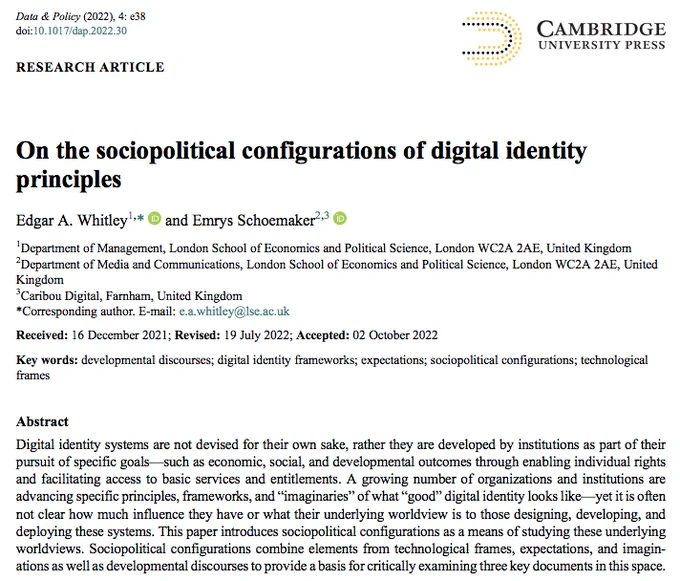 Image of the title and abstract of the article 'On the sociopolitical configurations of digital identity principles'