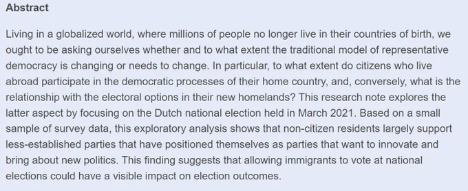Picture of the abstract of the research note of PLC 22-02. The title is "Changing Representation: The Vote of Non-­citizen Immigrant Residents in Their New Homeland". The author is Ekaterina R. Rashkova. 
