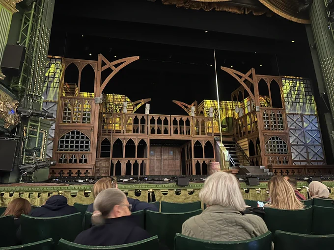 The set of the hunchback of Notre Dame musical. A cathedral setting