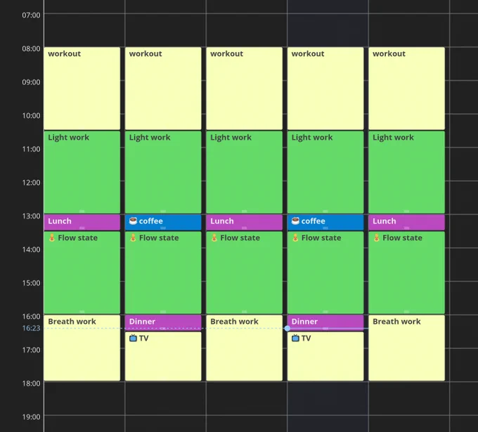 screenshot of the calendar application with a weekly schedule of repeating tasks