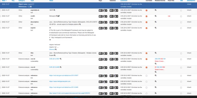 The result of a CVE expansion using the VARIoT database.
