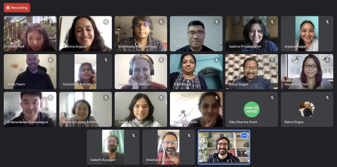 A screenshot from Google Meet with the participants of the Asia-Pacific cohort of the JournalismAI Academy for Small Newsrooms