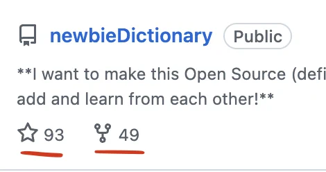 a screengrab of the front page of my repo. I have 93 stars and 49 forks