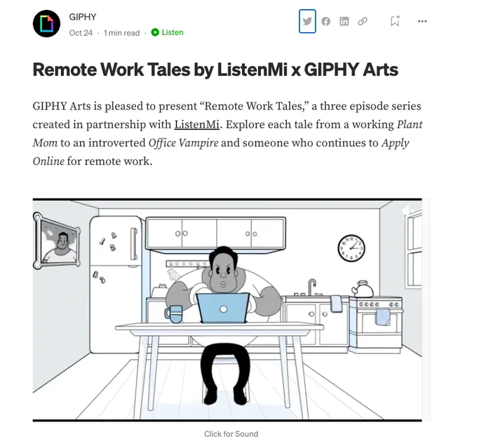 Hunky guy seeks various remote work opportunities but finds himself slightly, shall we say, out of touch with his customers. Hunky guy is featured in this write up by Giphy on Remote Work Tales, a series created in partnership with ListenMi Caribbean.