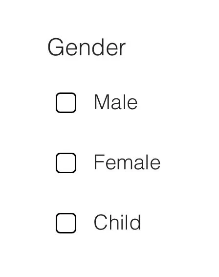 gender selections include male, female, or child