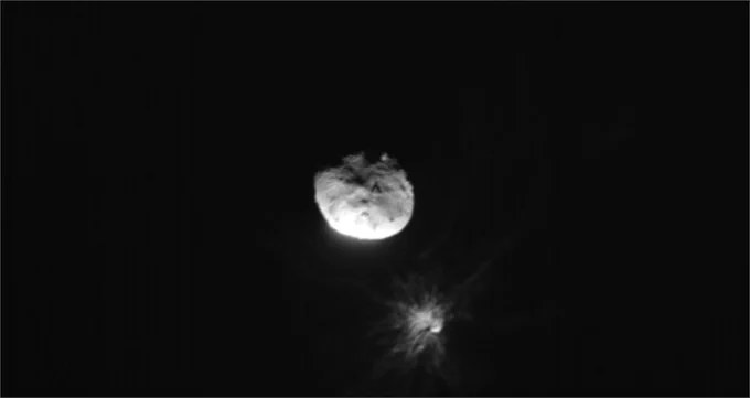 A spacecraft about to successfully crash into an asteroid