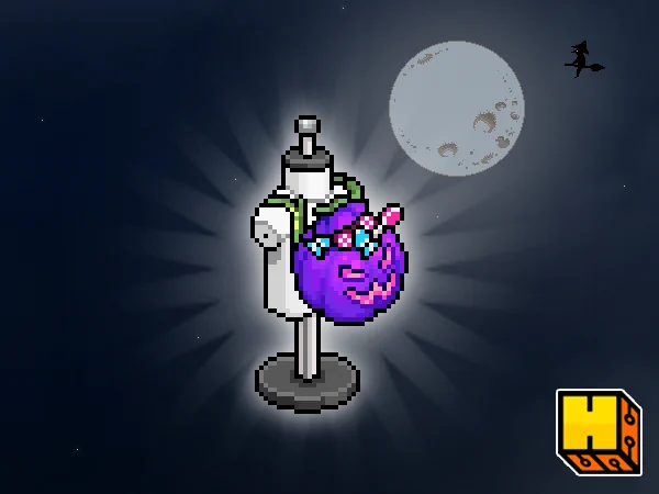 A pumpkin-themed backpack NFT from the game Habbo Hotel, fully usable in-game.