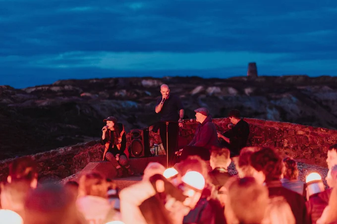 Performers entertain our Lumenators at Parys Mountain in Anglesey. 