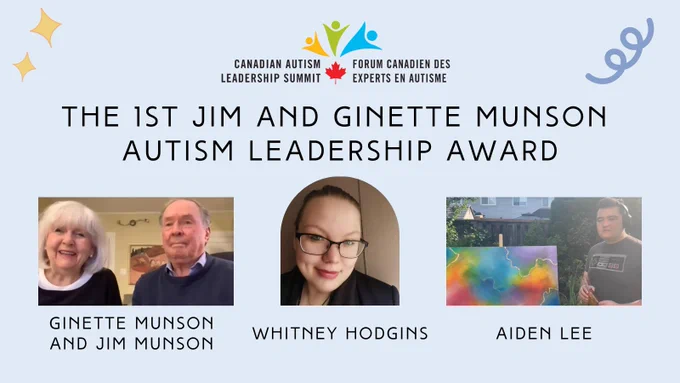 The 1st Jim and Ginette Munson Autism Leadership Award. Ginette Munson and Jim Munson, Whitney Hodgins, and Aiden Lee
