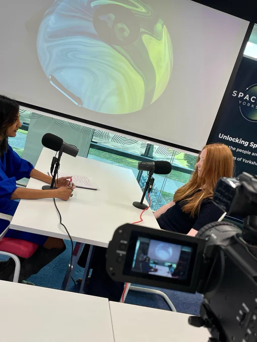 Filming of a conversation with Ava from Perfect Sense AQ about the development and production of the pollution-sensing pin badge and mobile app.