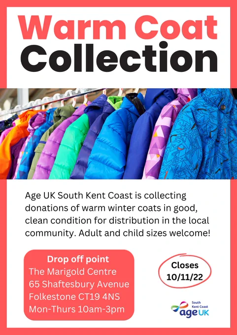 An image of Age UK's warm coat collection poster